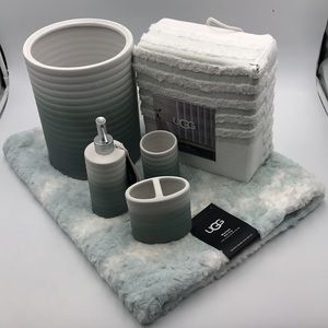 6 Pc Set Ugg Fluff Ombre Ceramic Bath Set Marissa Bath Mat Caia Shower Curtain